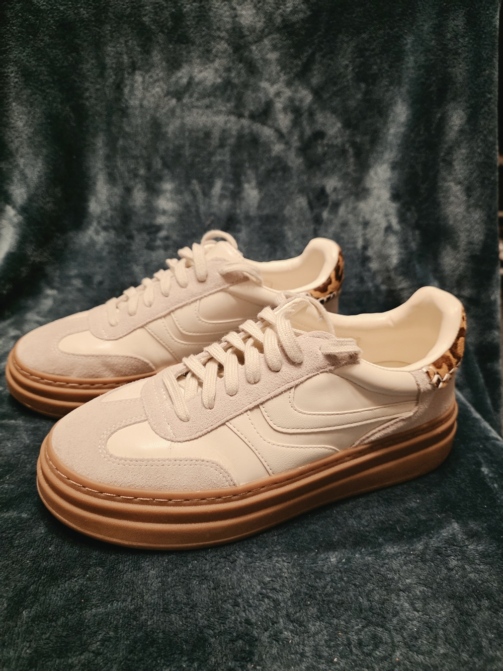 Steve Madden Cream Platform Sneakers with Leopard Heel